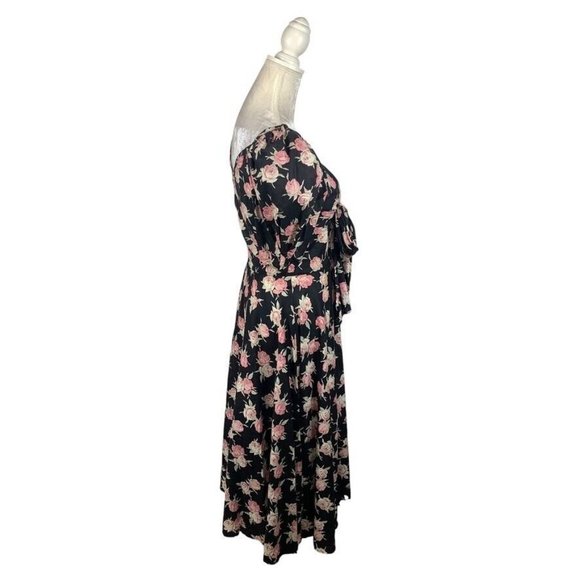 Eileen West Floral Midi Dress Puff Sleeve Bow Sweetheart Neck Cottage Prairie 10 - Picture 4 of 14
